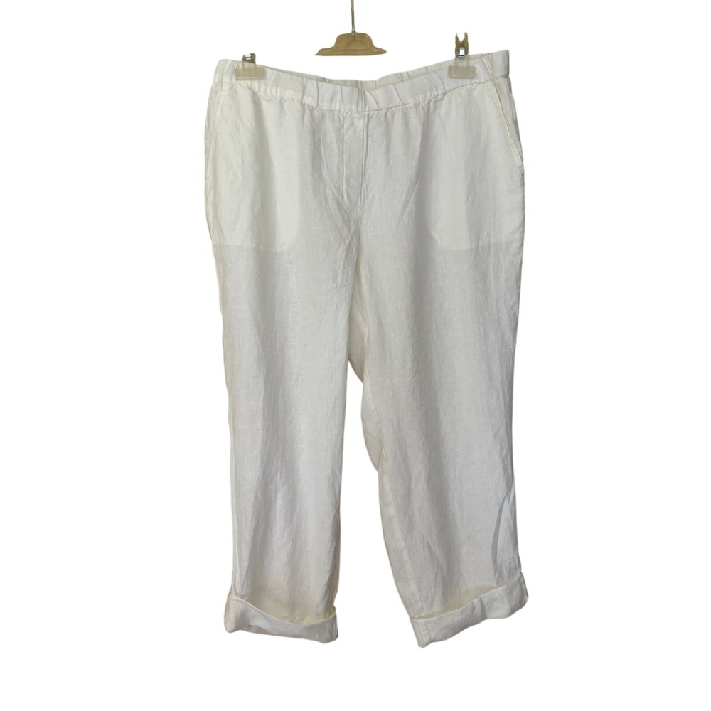 Pure Jill White 100% Linen Cropped Pants Size 2X NEW Coastal Grandmother Resort